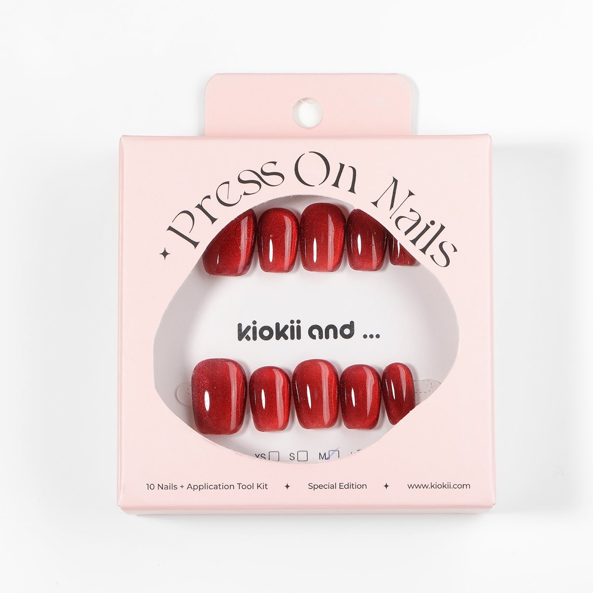 Kiokii Handmade Press-On Nails-Glamorous Red Shimmer