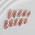 Kiokii Handmade Press-On Nails-Nude Pink With Rhinestones