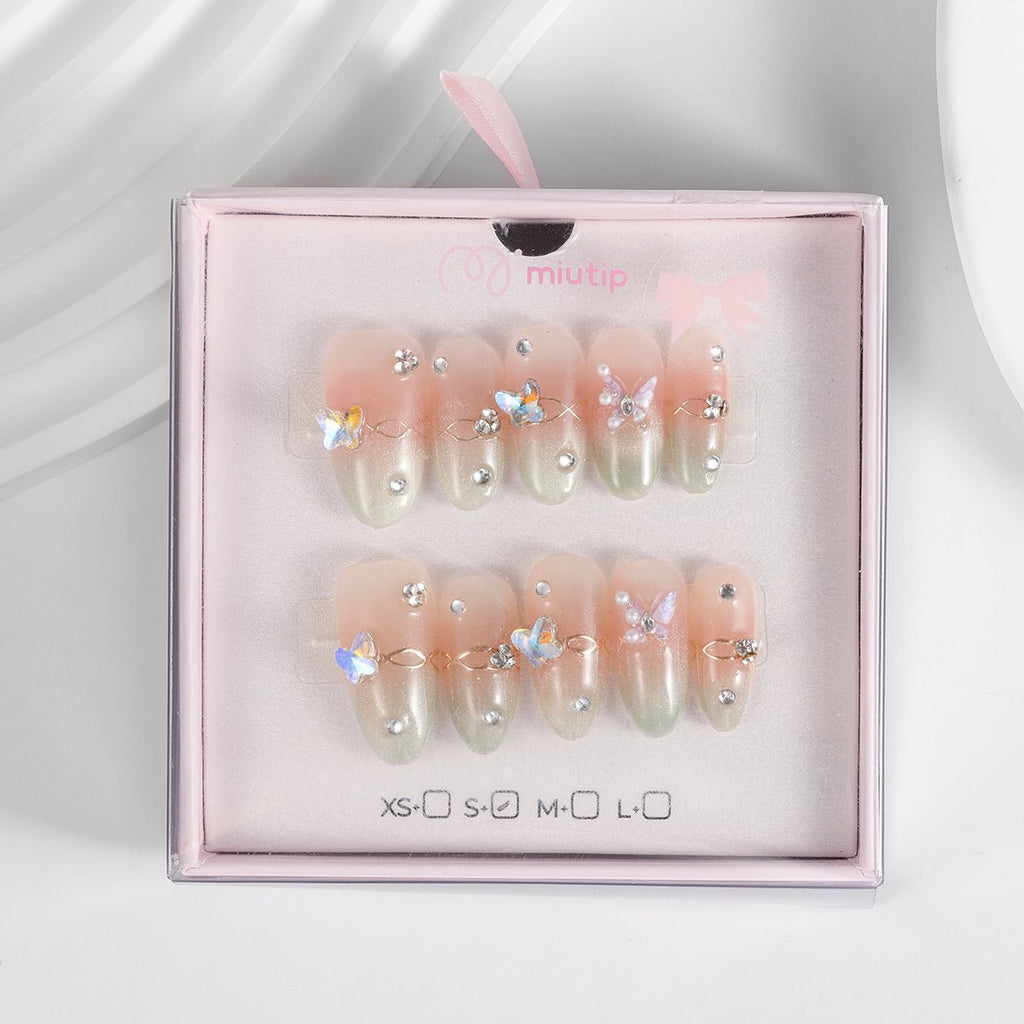 Kiokii Handmade Press-On Nails-Pink-Green Gradient