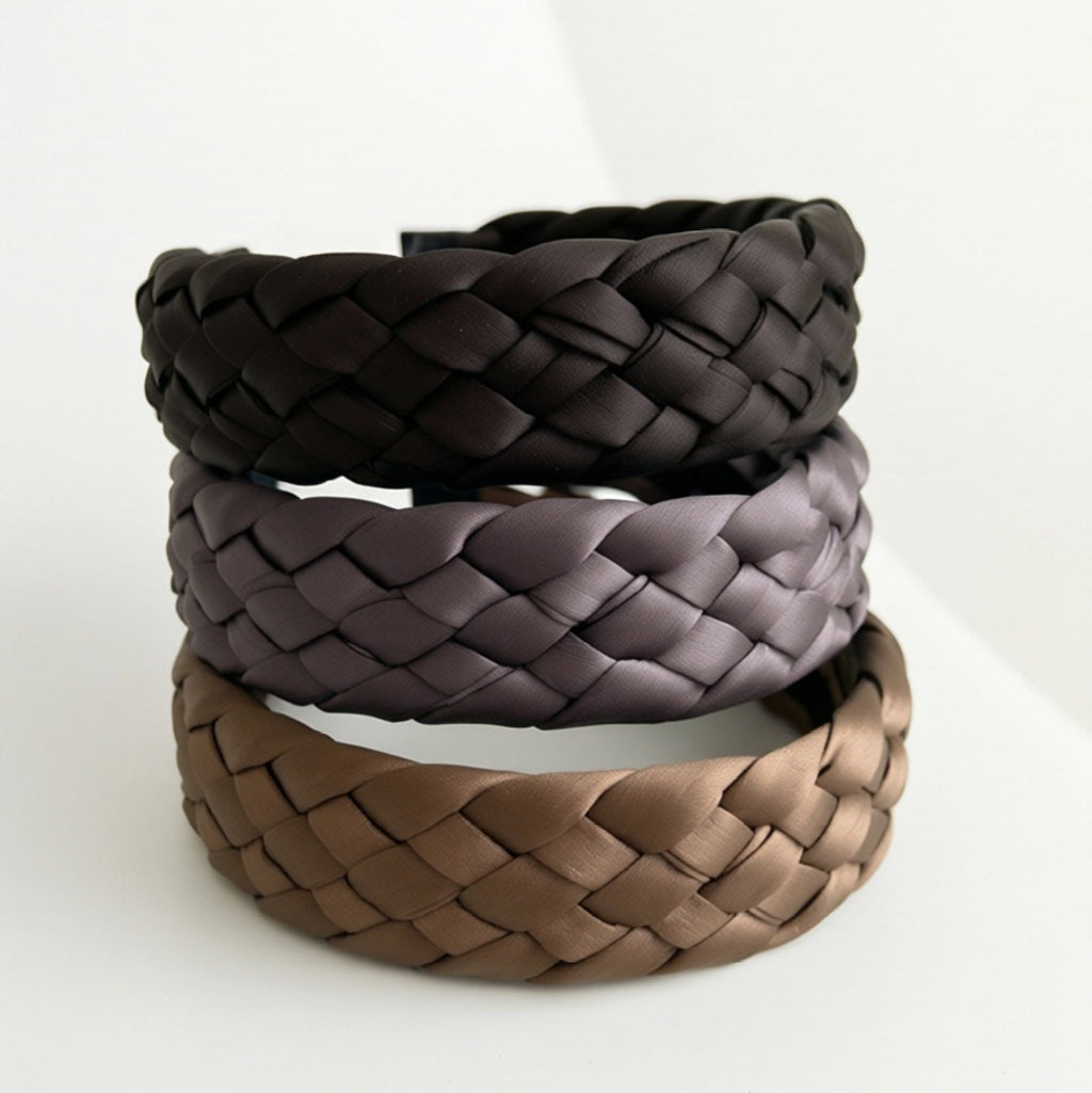 Kiokii Wide Braided Satin Headband - Elegant Non-Slip Hair Accessory (3 Colors)