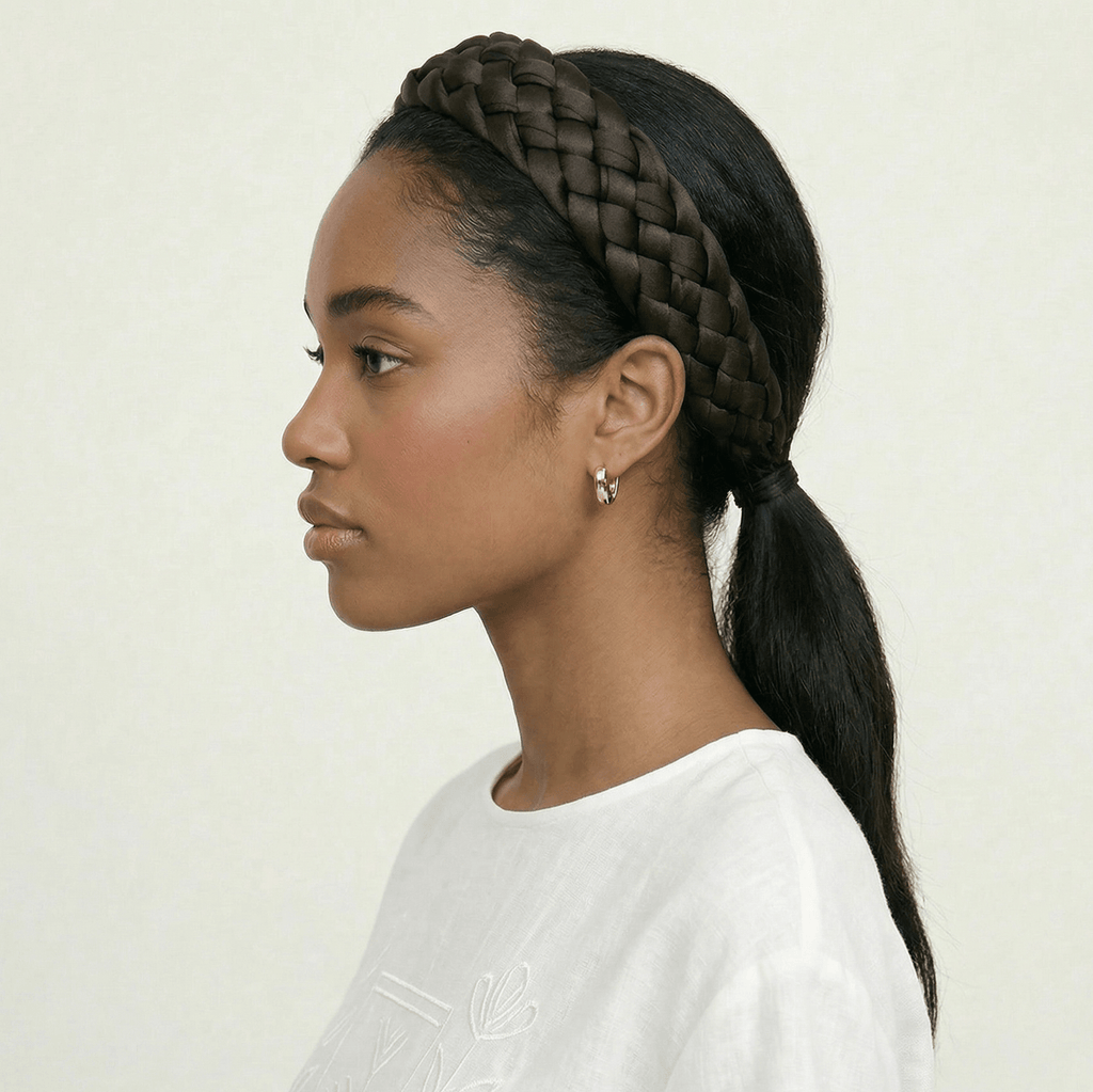 Kiokii Wide Braided Satin Headband - Elegant Non-Slip Hair Accessory (3 Colors)