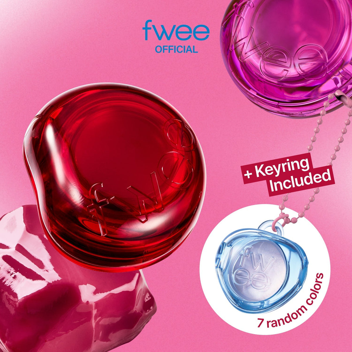Fwee Lip & Cheek Glowy Jelly Pot + Pendant Keyring Set (Random Color)